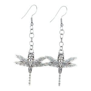 Large Dragonfly Earrings Silver Tone Statement Bug Jewelry